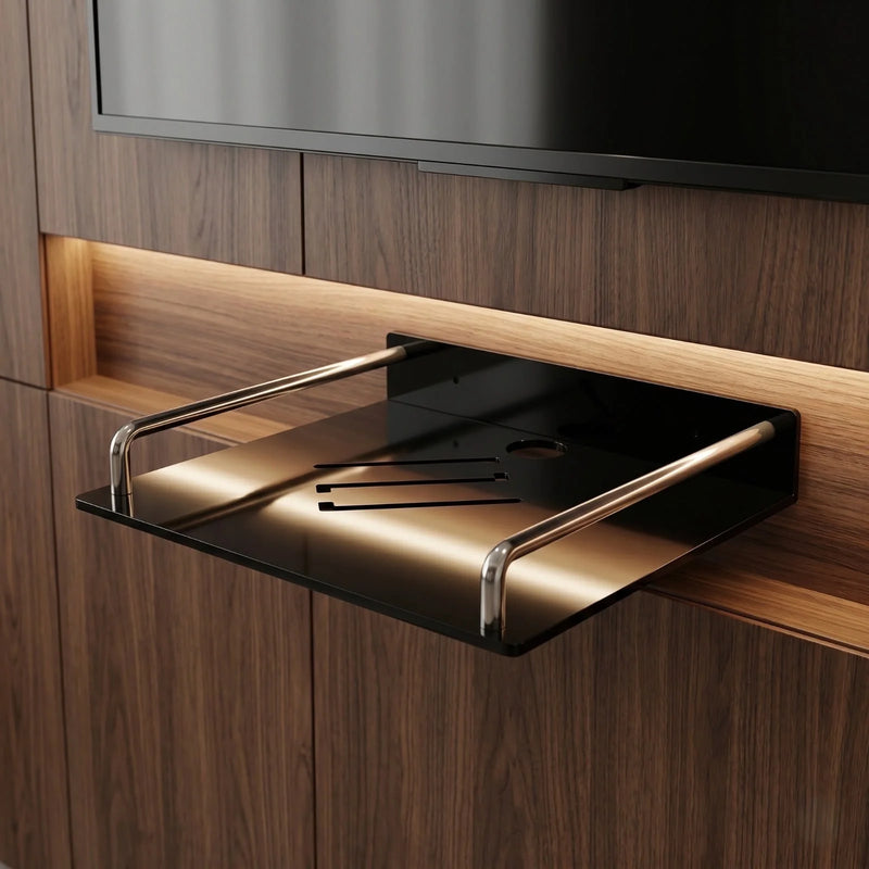 Wall Mount Acrylic Router Shelf, Black | Premium Acrylic, WiFi Router & Set Top Box Stand, Universal Wall Hanging Bracket